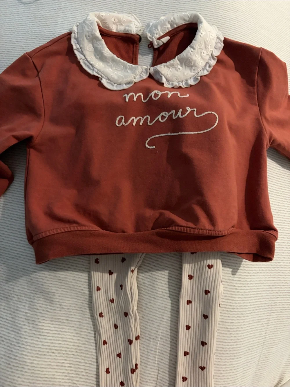 Quincy Mae Rust Red Sweatshirt with White Eyelet Collar